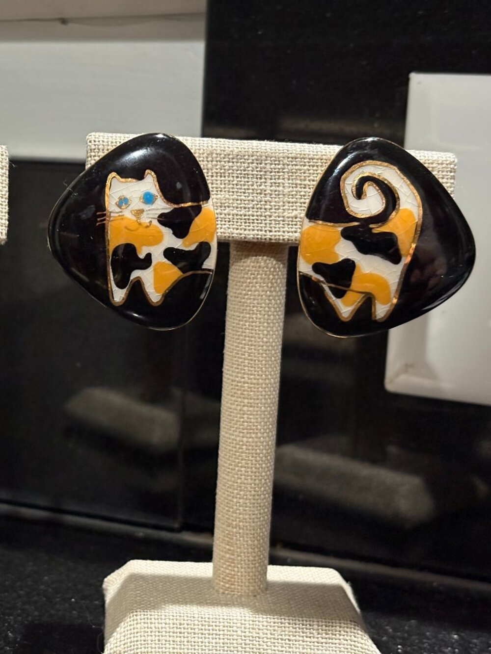 Vintage Handcrafted Ceramic Calico Cat Earrings Two Pairs for Pierced Ears - Picture 2 of 11